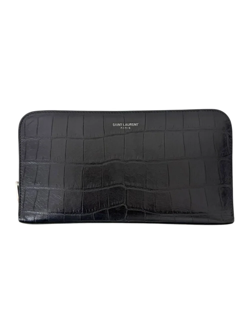Saint Laurent Black Crocodile-Embossed Paris Zip Around Wallet